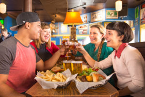 friends eating and drinking